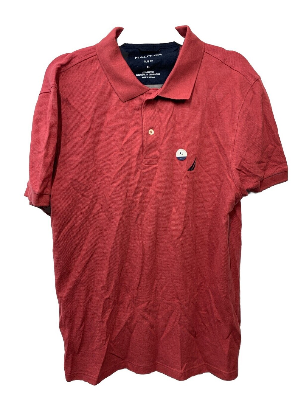 Nautica Men's Short Sleeve Solid Cotton Pique Polo Shirt Collar True Red Size XL